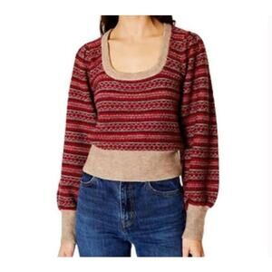 NWT dh New York Women's Sz L Amara Cropped Sweater Red Striped